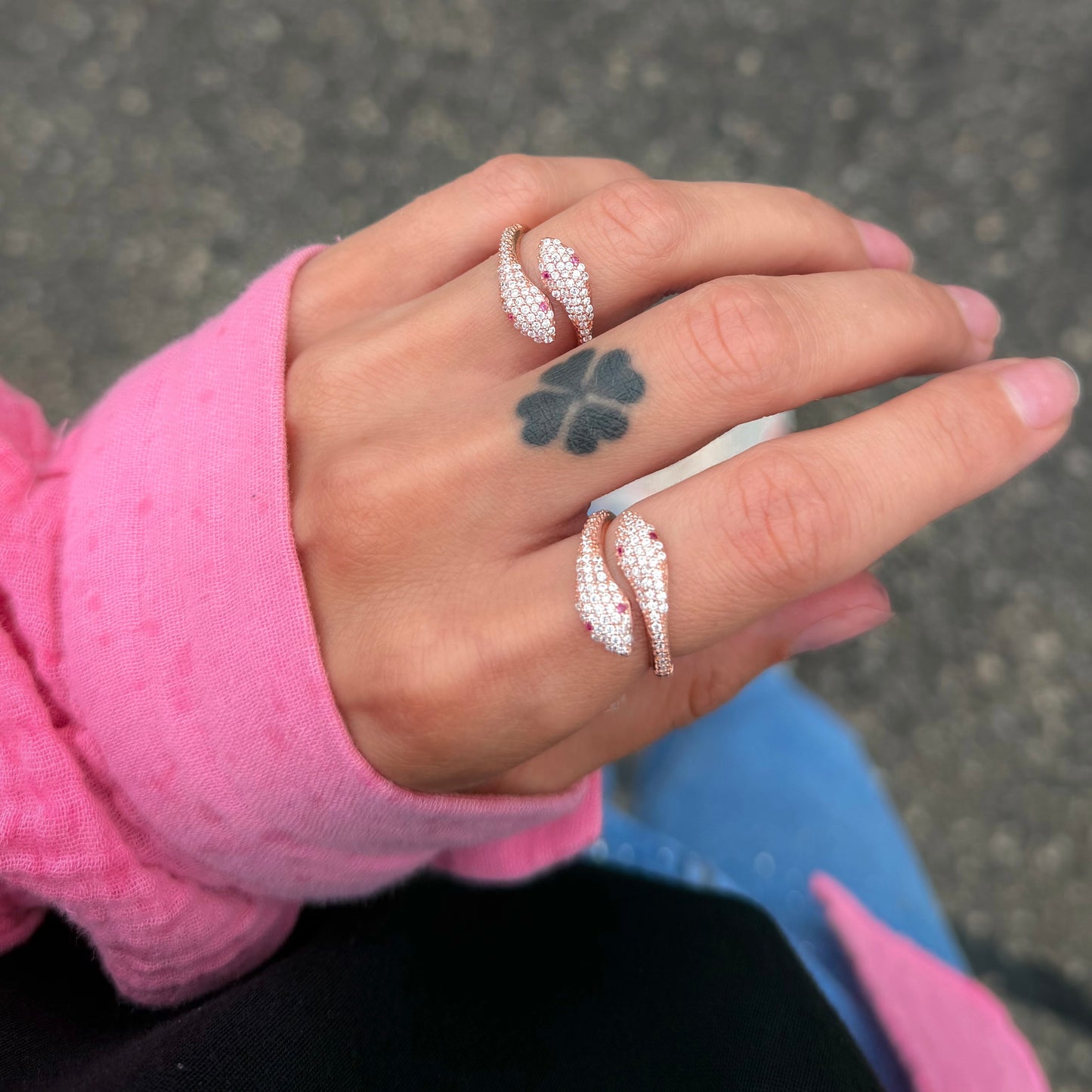 Sterling Silver Rose Gold Plated CZ Snake Ring