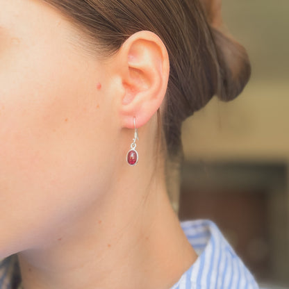 Sterling Silver Oval Garnet Drop Earrings
