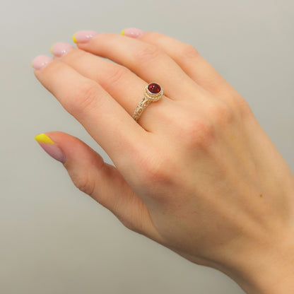 Sterling Silver Openwork Red Stone Ring