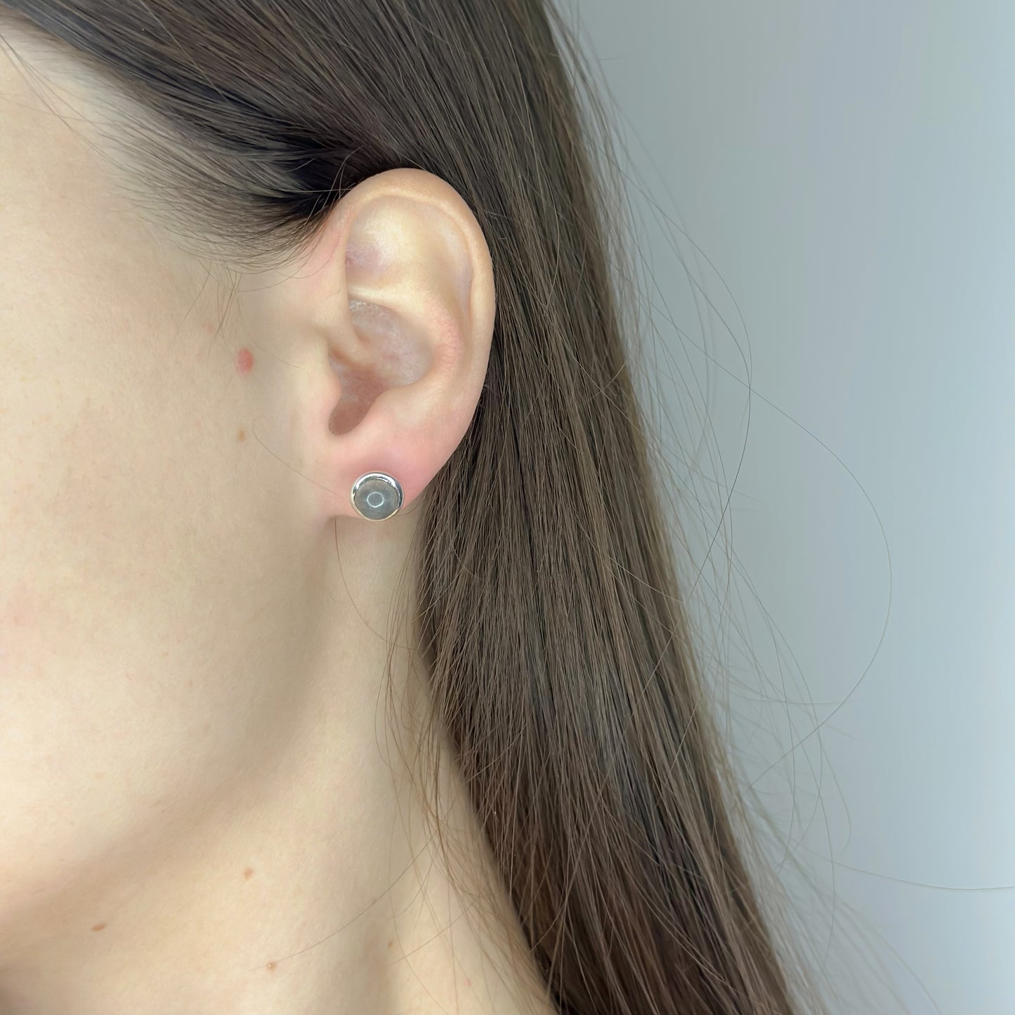 Labradoritas ¦ sidabriniai auskarai su apvaliu labradoritu