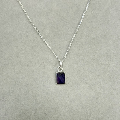 Sidabrinis pakabukas su ametistu ir grandinėle