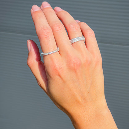Sterling Silver Rhodium Plated Three Row CZ Band Ring