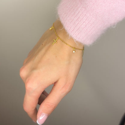 Sterling Silver Gold Plated Cross Pendant Bracelet