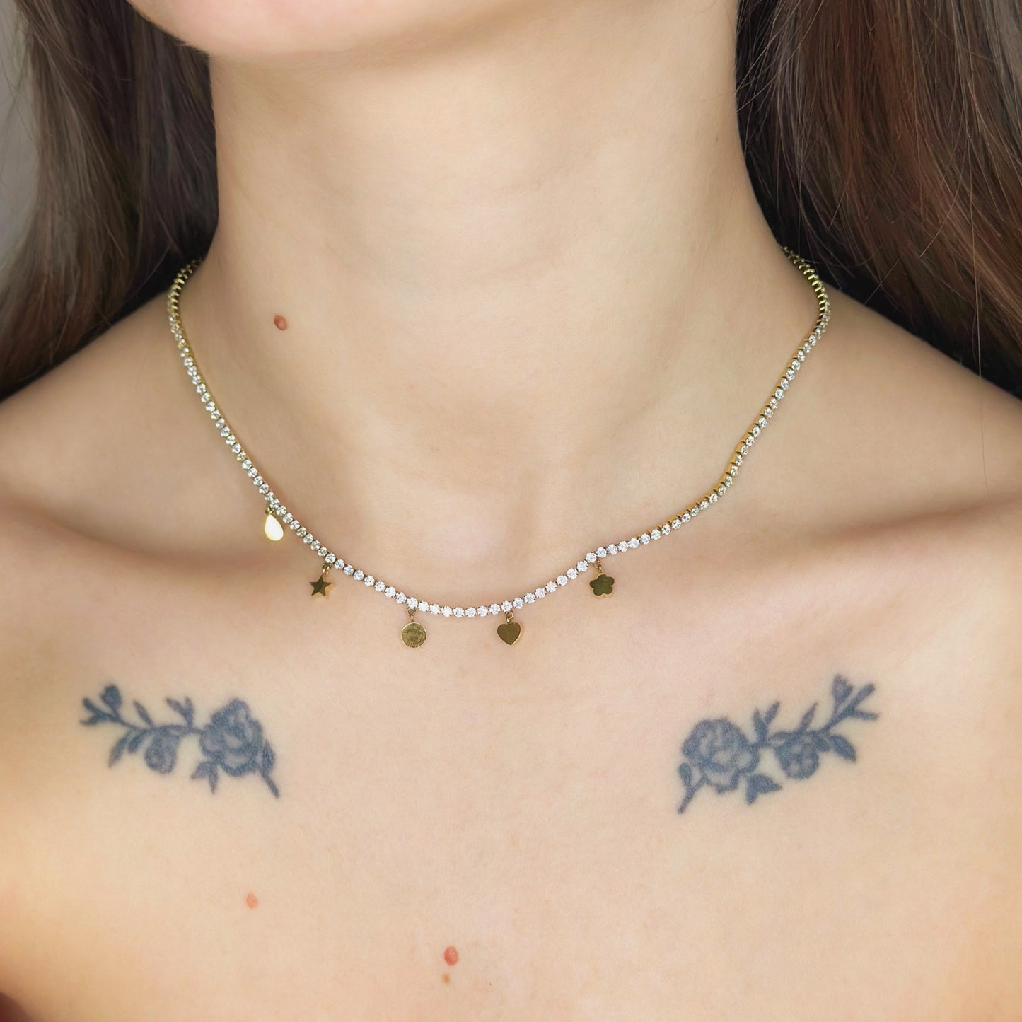 Auksuota koljė Tennis su cirkoniais ir pakabučiais