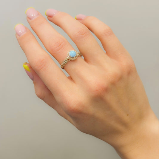 Sterling Silver Openwork Light Blue Stone Ring