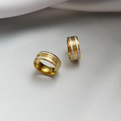 Auksuotas 8mm pločio žiedas „Gold & Steel“