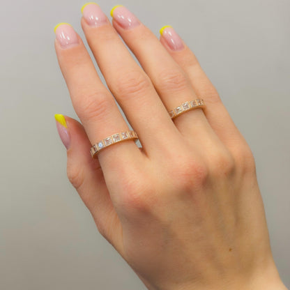Sterling Silver Rose Gold Plated Square CZ Band Ring