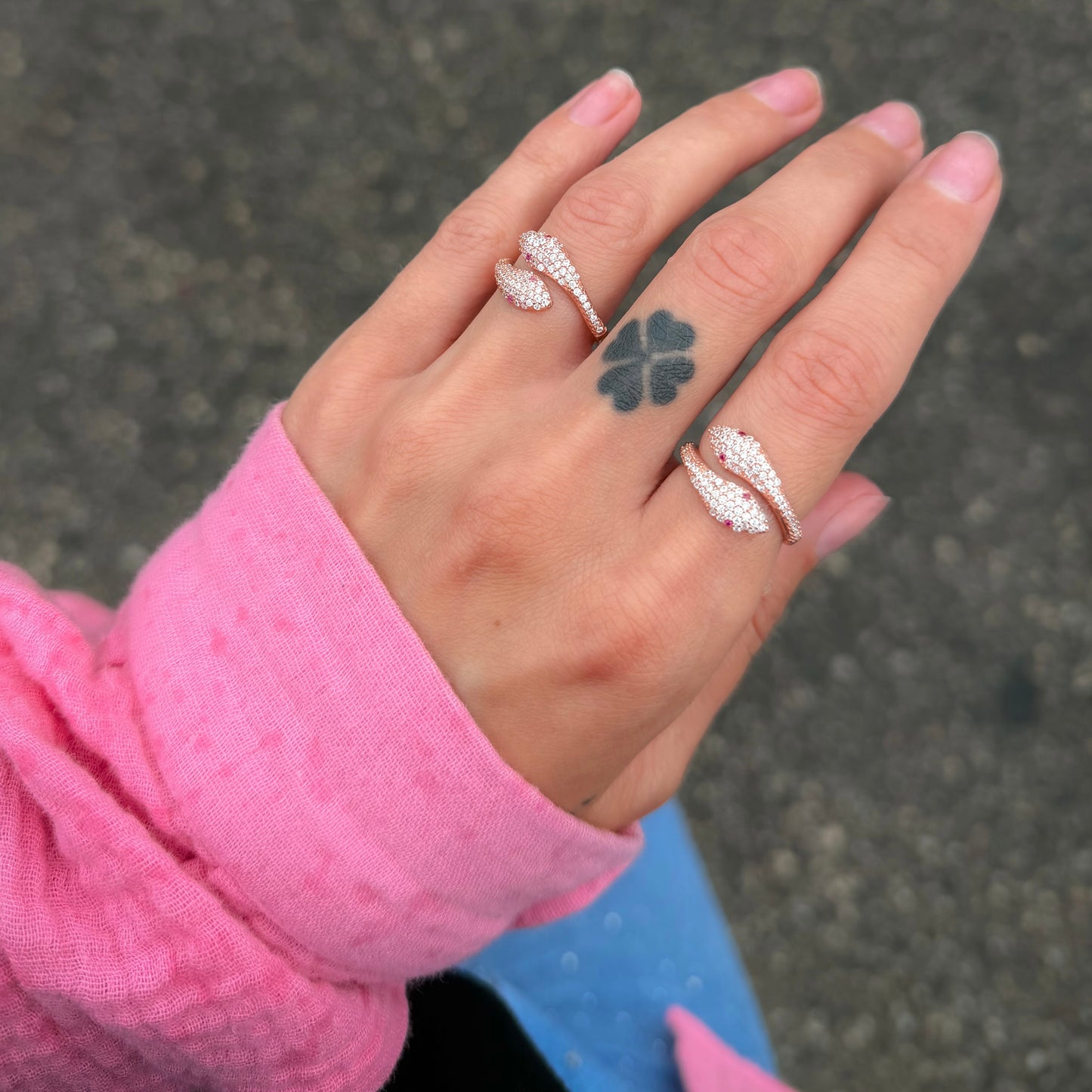 Sterling Silver Rose Gold Plated CZ Snake Ring