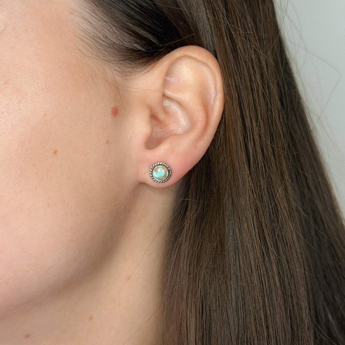 Sterling Silver Round Labradorite Studs