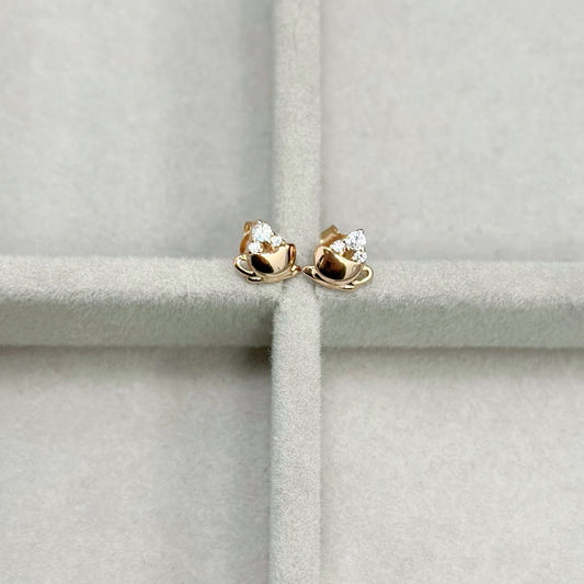 Sidabriniai paauksuoti auskarai su cirkoniais - kavos puodeliai