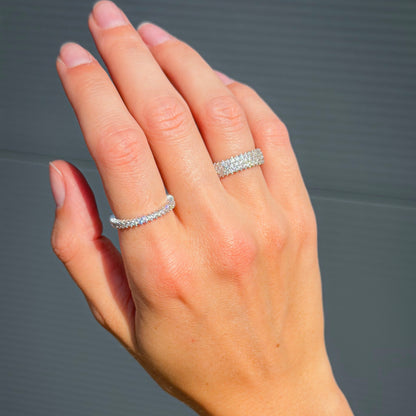 Sterling Silver Rhodium Plated Three Row CZ Band Ring