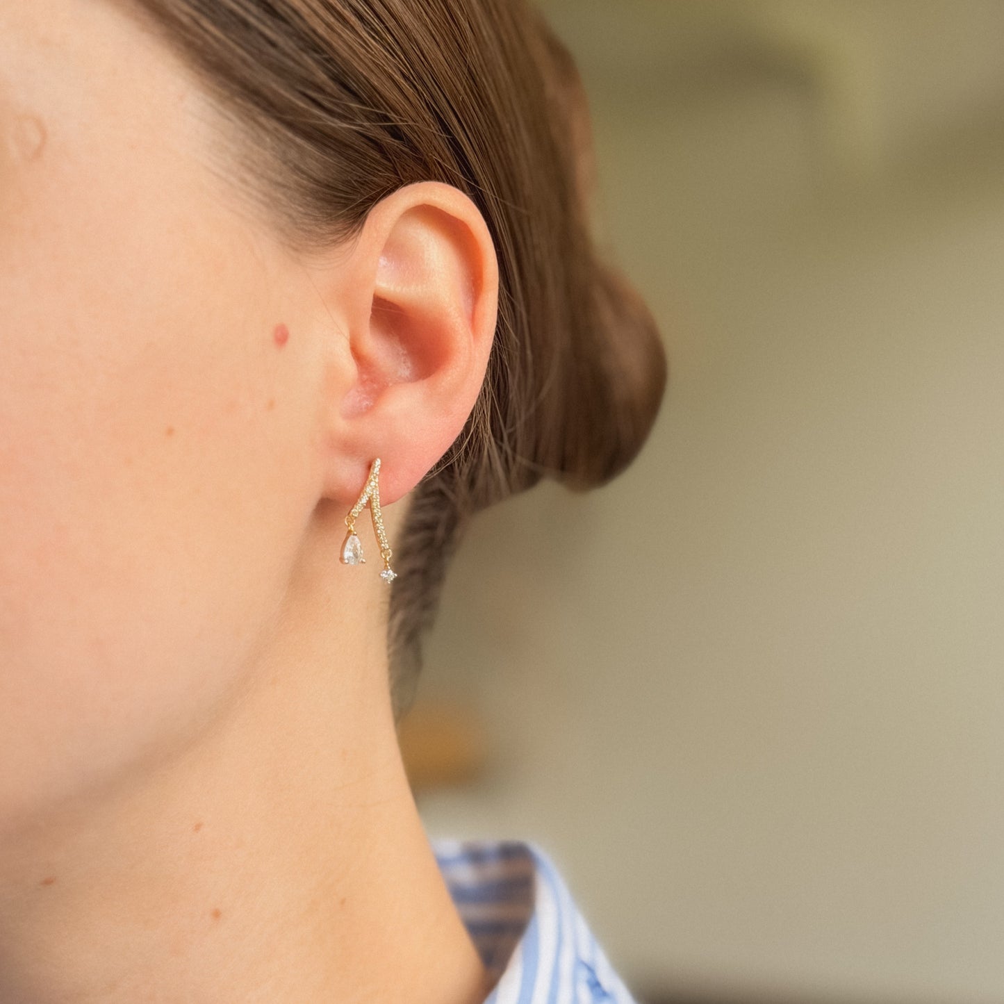 Sterling Silver Gold Plated CZ Drop Earrings
