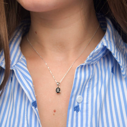 Sterling Silver Oval Black Onyx Pendant Necklace
