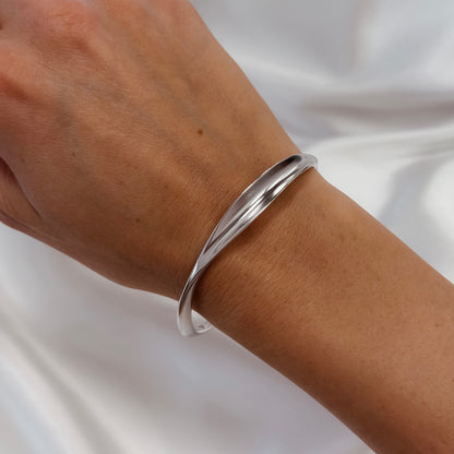Sterling Silver Rhodium Plated Round Cuff Bracelet