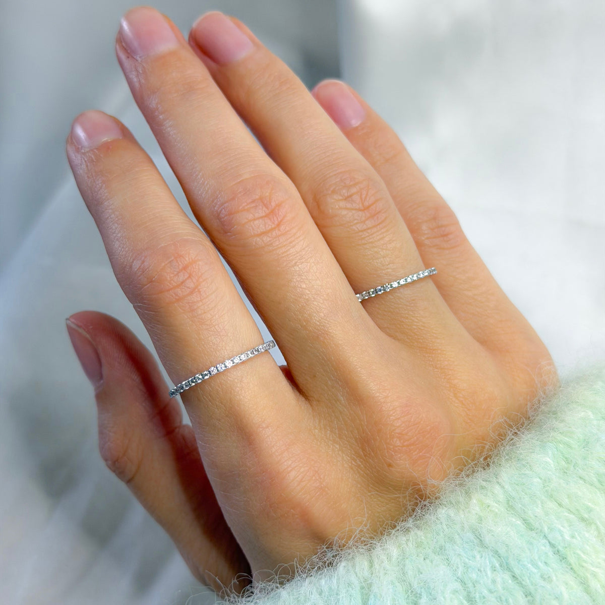 Sterling Silver Rhodium Plated 1 mm CZ Band Ring