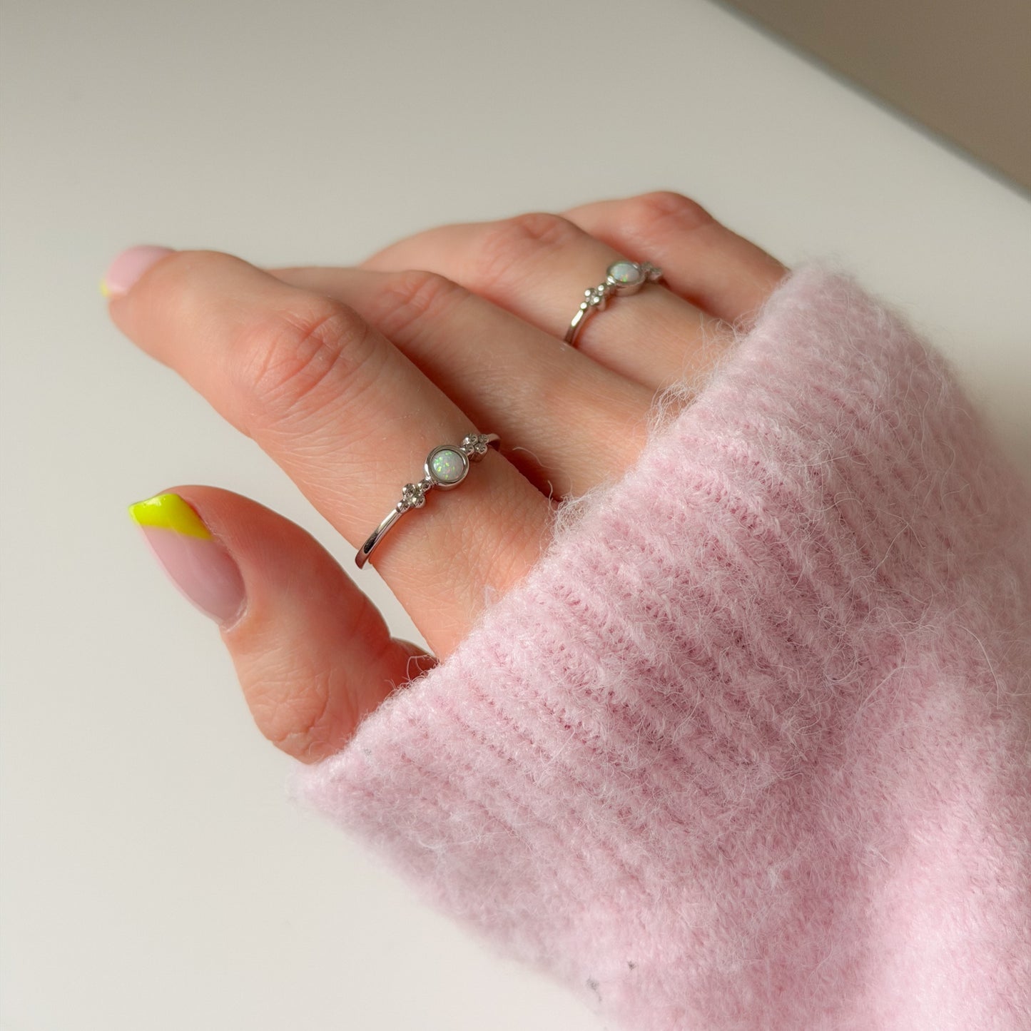 Sterling Silver Rhodium Plated Synthetic Opal Ring