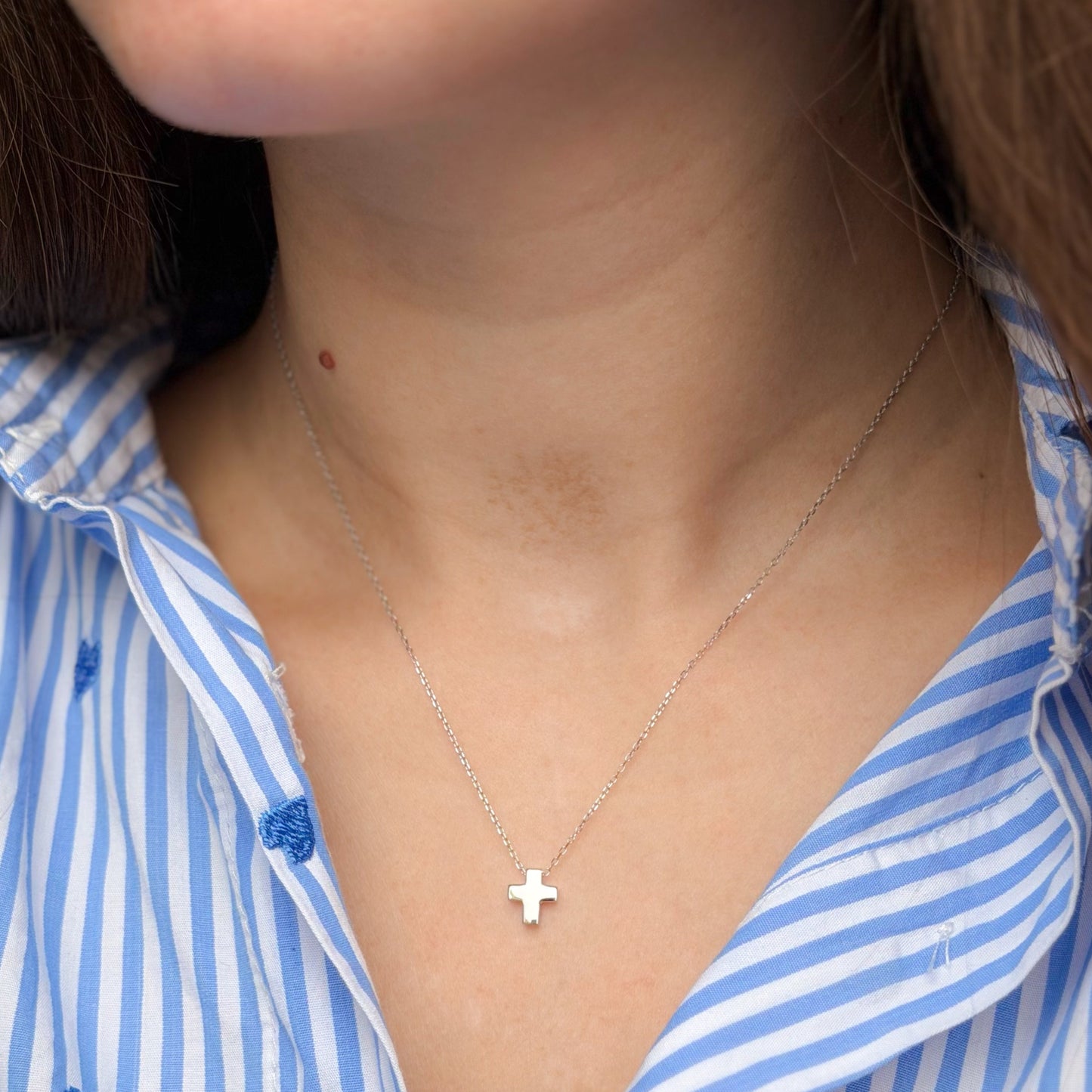 Sterling Silver Rhodium Plated Cross Necklace