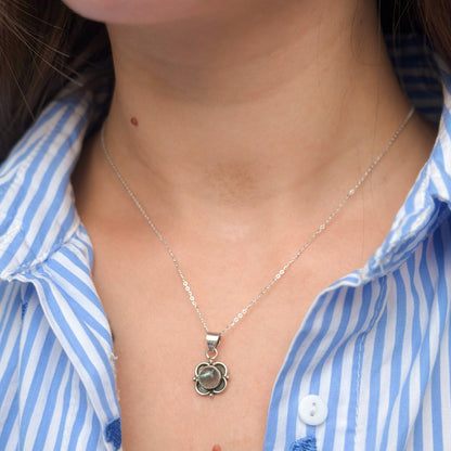 Sterling Silver Apatite Flower Pendant Necklace