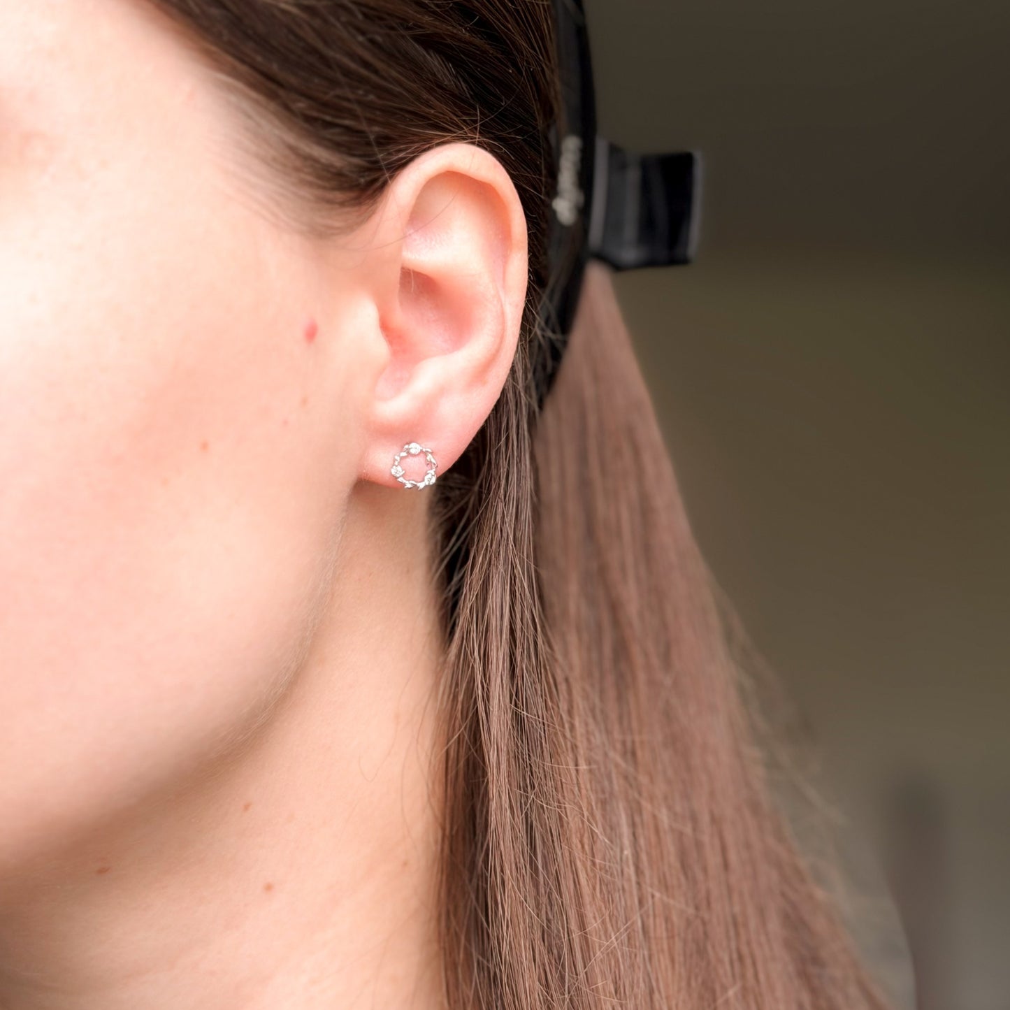 Sterling Silver Rhodium Plated Round Studs with CZ