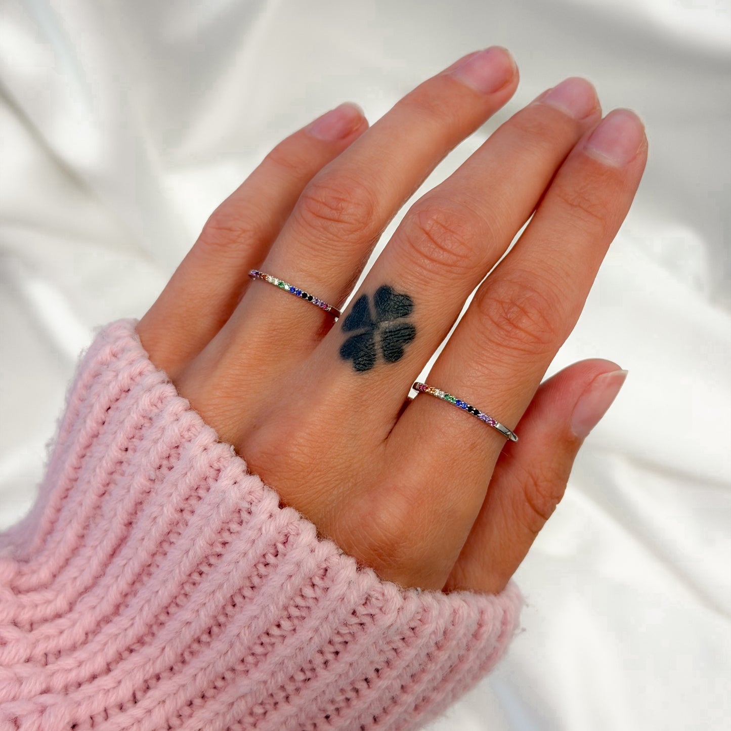 Sterling Silver Rhodium Plated 1 mm CZ Band Ring