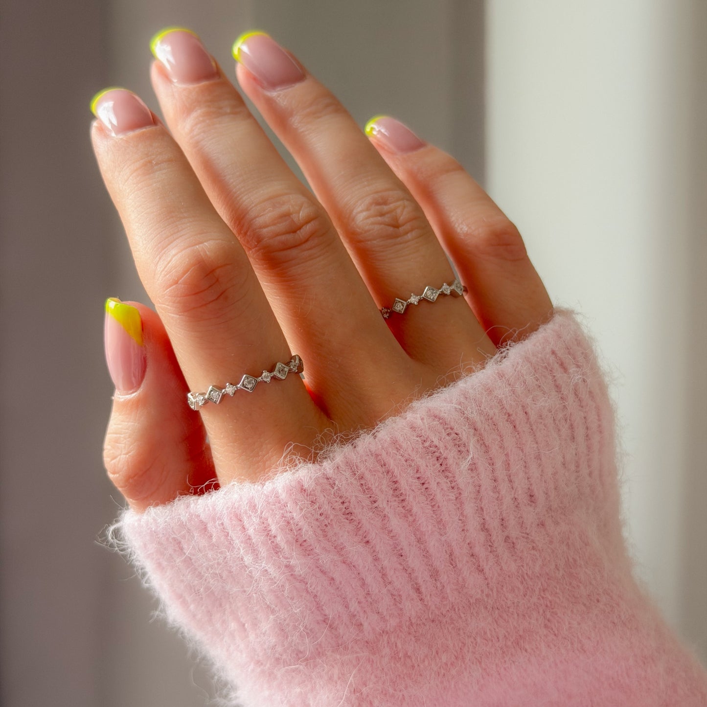 Sterling Silver Rhodium Plated CZ Rhombus Ring