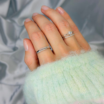 Sterling Silver Rhodium Plated Adjustable CZ Ring