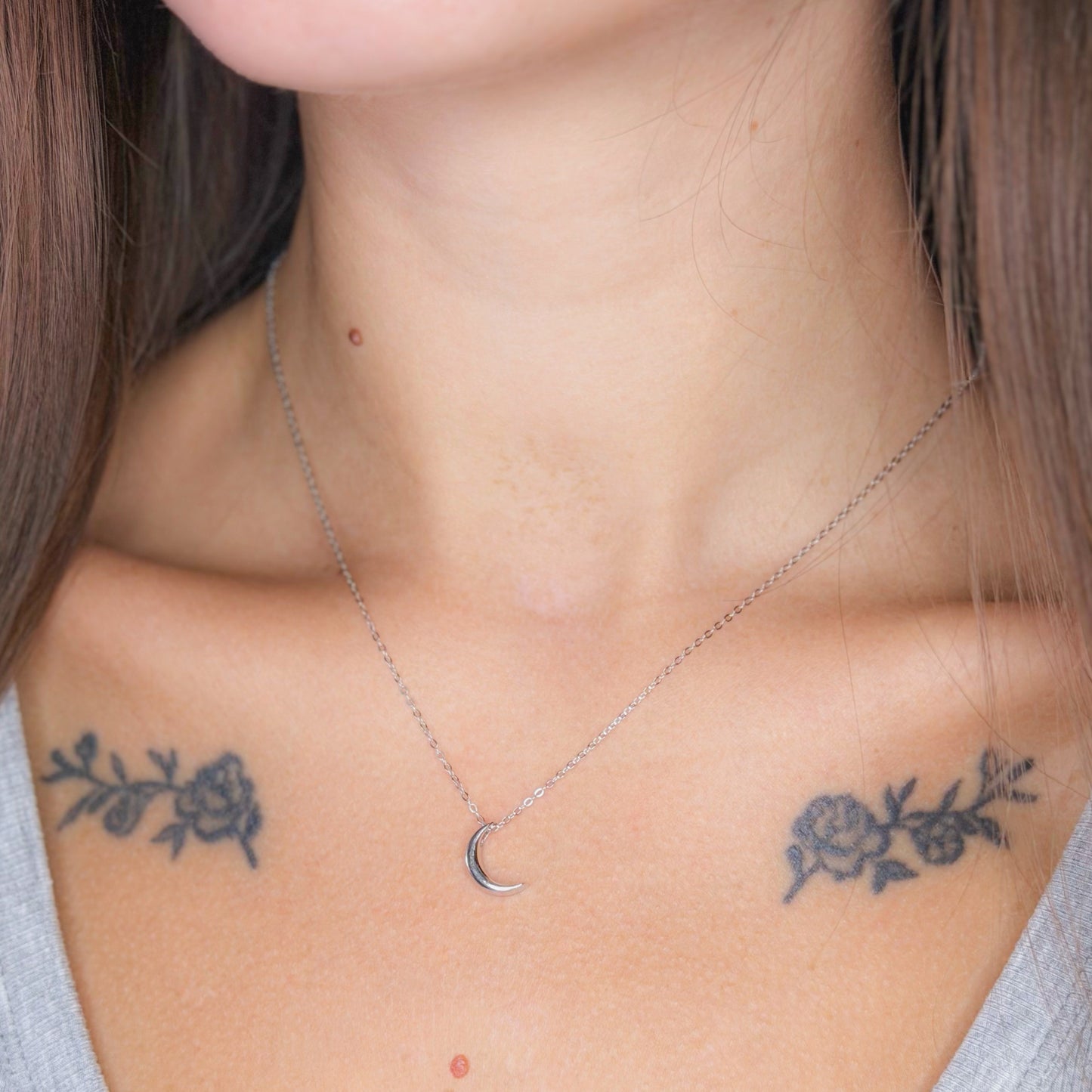 Sterling Silver Rhodium Plated Moon Necklace