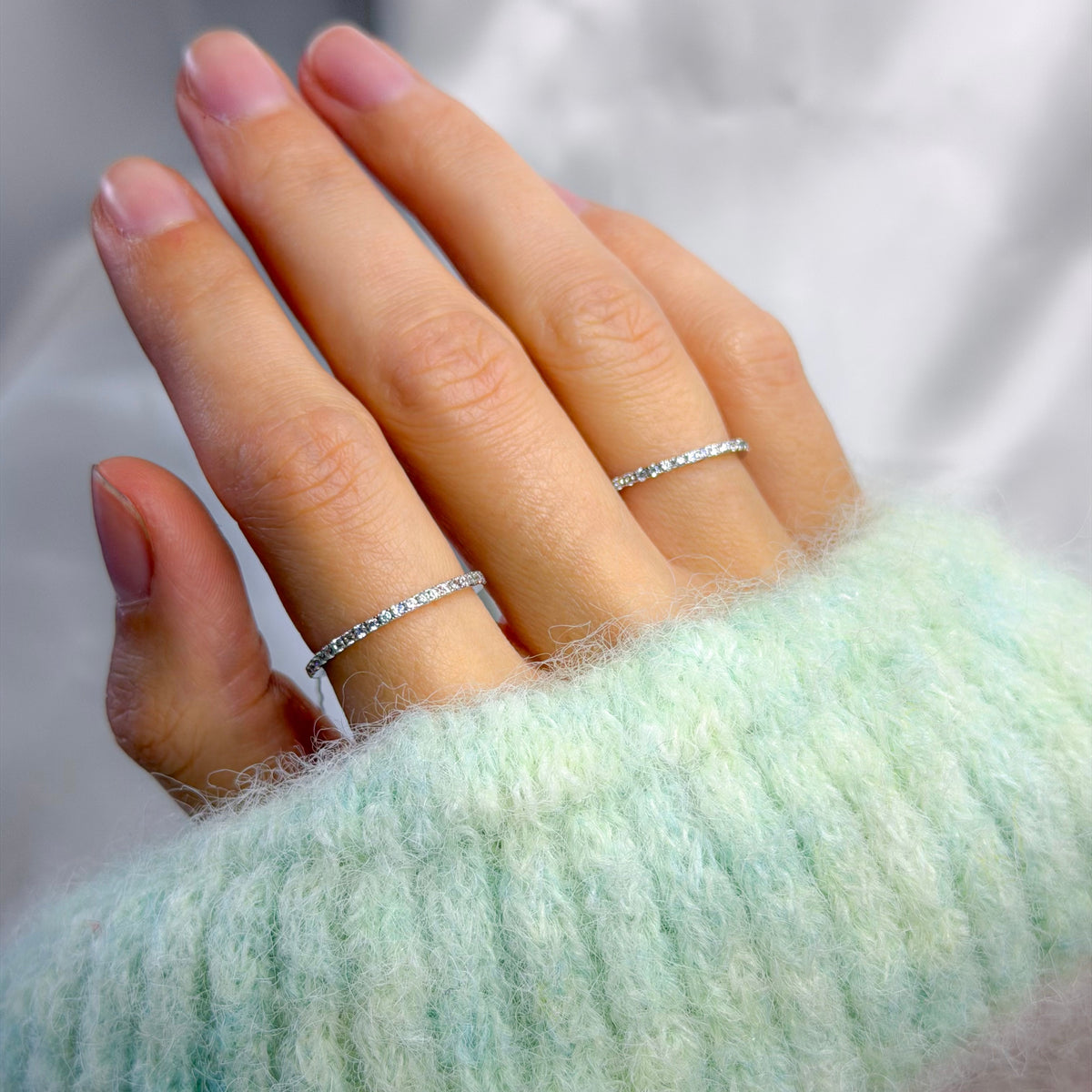 Sterling Silver Rhodium Plated 1 mm CZ Band Ring