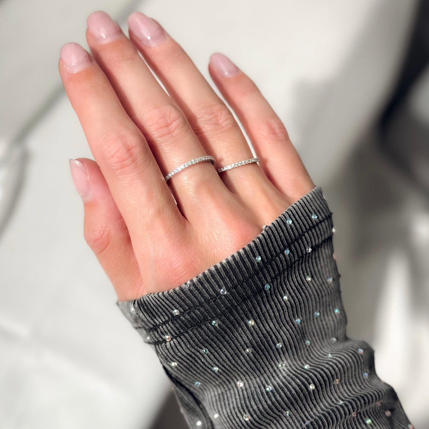 Sterling Silver Rhodium Plated 1.5 mm CZ Band Ring