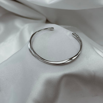 Sterling Silver Rhodium Plated Round Cuff Bracelet