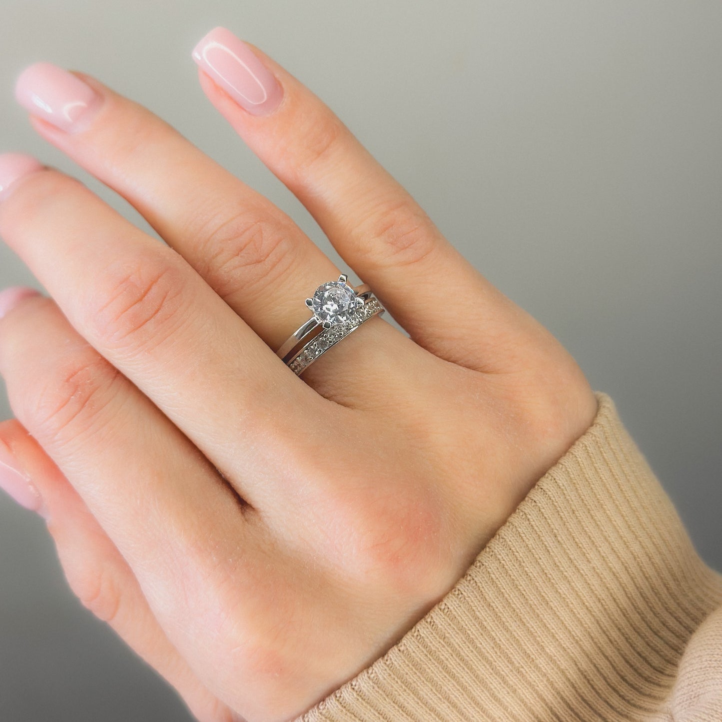Sterling Silver Rhodium Plated CZ Double Band Ring