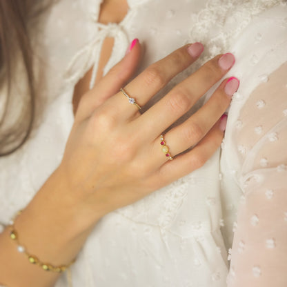 Sidabrinis auksuotas žiedas su opalu ir cirkonio kristalais