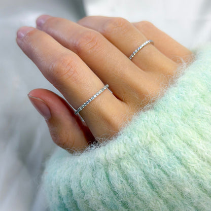 Sterling Silver Rhodium Plated 1 mm CZ Band Ring