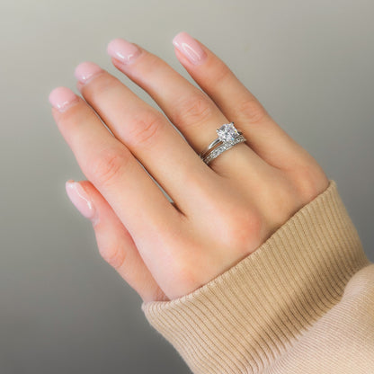 Sterling Silver Rhodium Plated CZ Double Band Ring