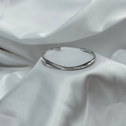 Sterling Silver Rhodium Plated Round Cuff Bracelet