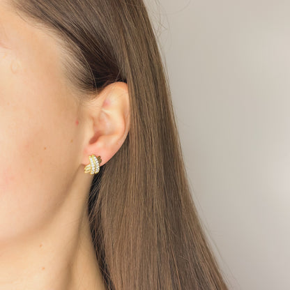 Sidabriniai auksuoti vinukai su cirkoniais „Dviguba banga“