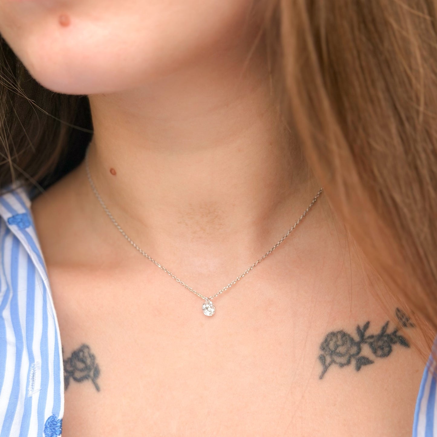 Sterling Silver Rose Gold Plated CZ Crystal Necklace