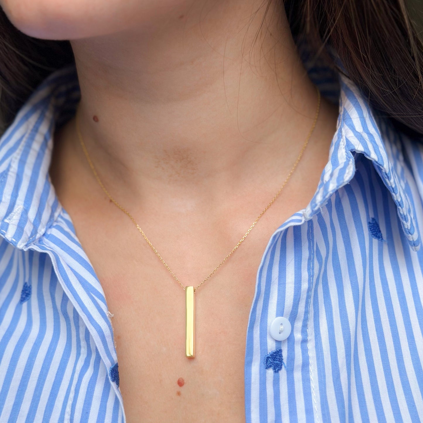 Sterling Silver Gold Plated Stick Necklace