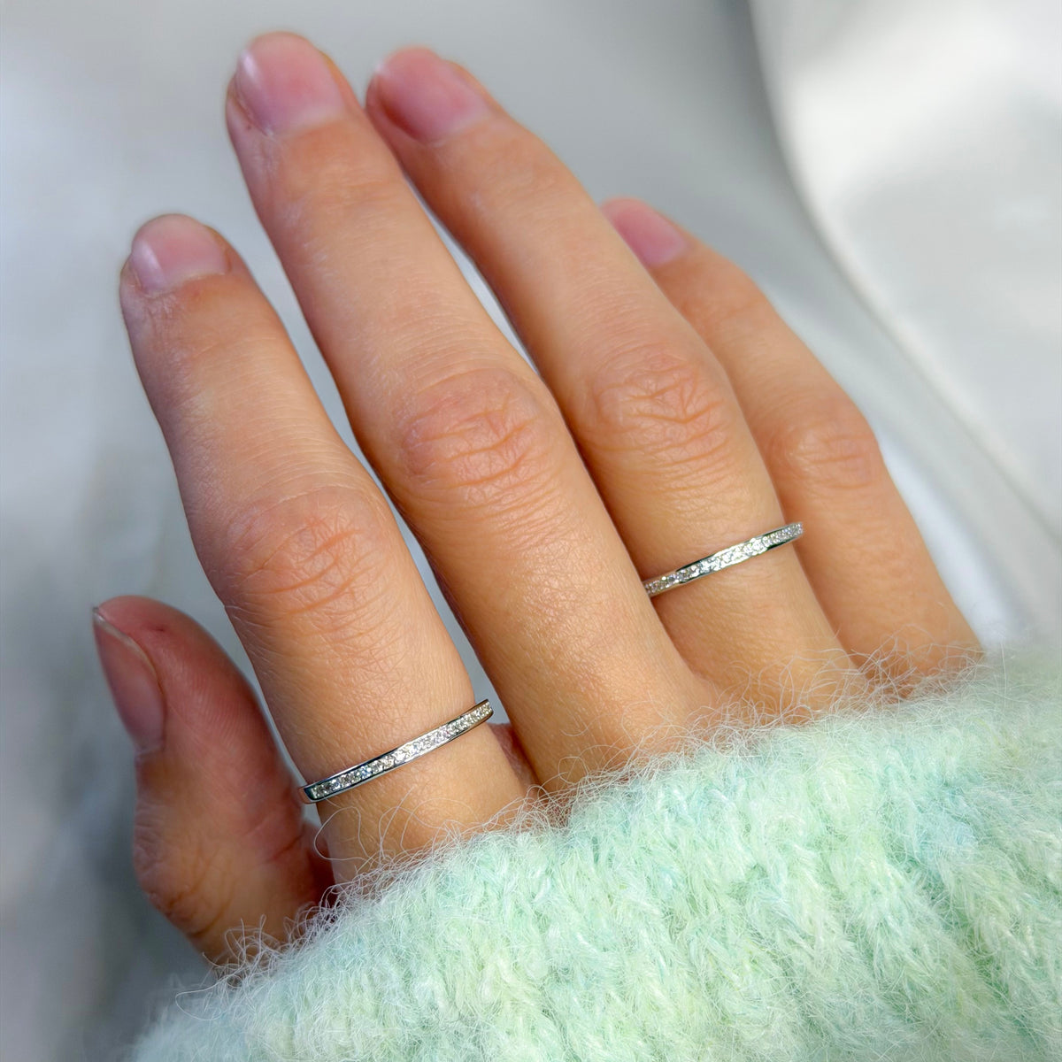 Sterling Silver Rhodium Plated CZ Band Ring