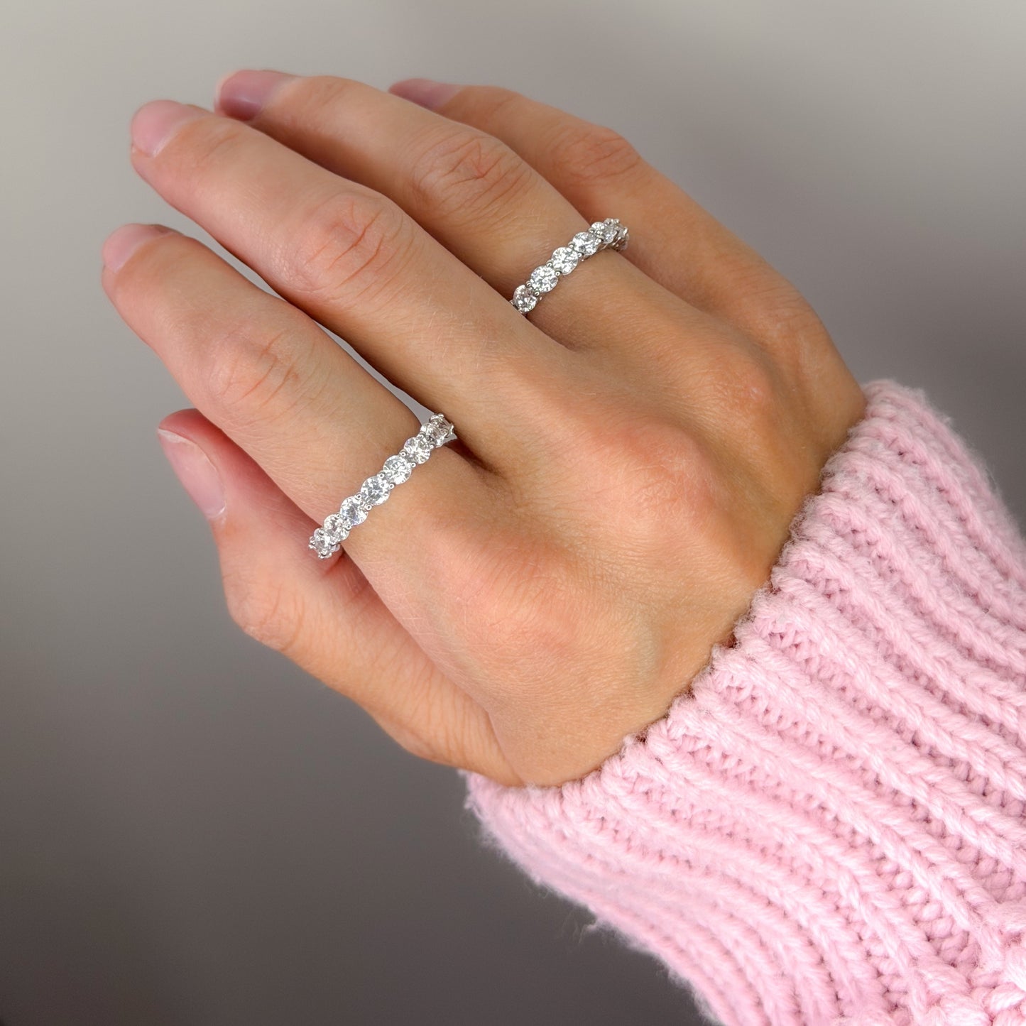 Sterling Silver Rhodium Plated 3 mm CZ Band Ring