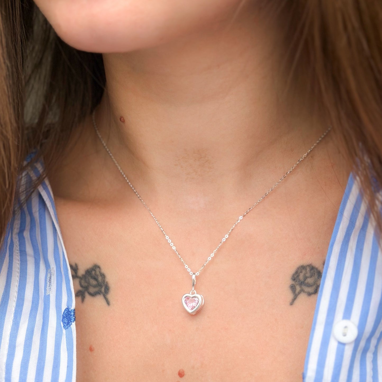 Sterling Silver CZ Heart Pendant Necklace