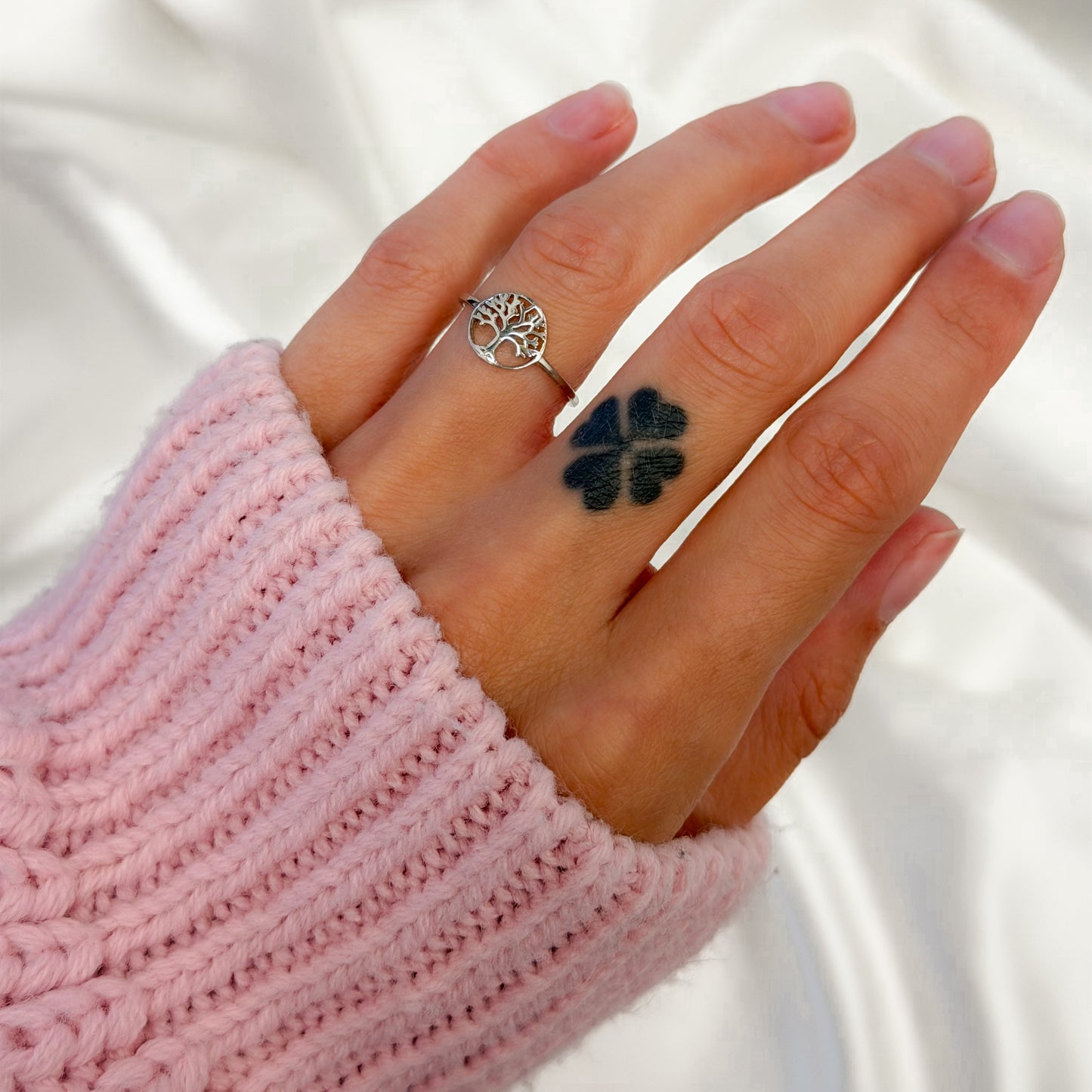 Sterling Silver Rhodium Plated Tree of Life Ring