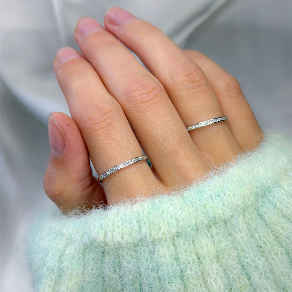 Sterling Silver Rhodium Plated CZ Band Ring