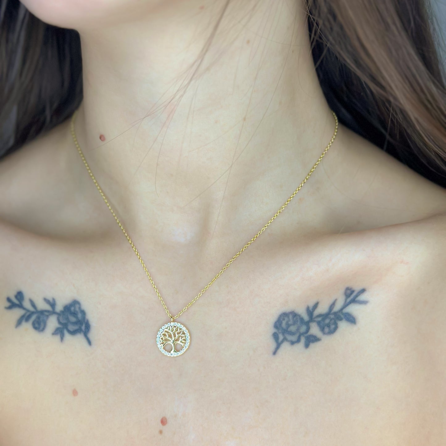 Sidabrinis auksuotas pakabukas "Gyvybės medis" su grandinėle