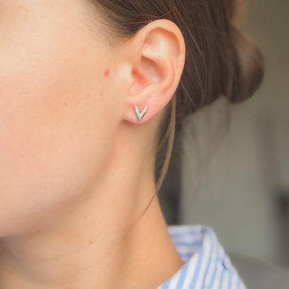 Sterling Silver Rhodium Plated CZ "V" Studs