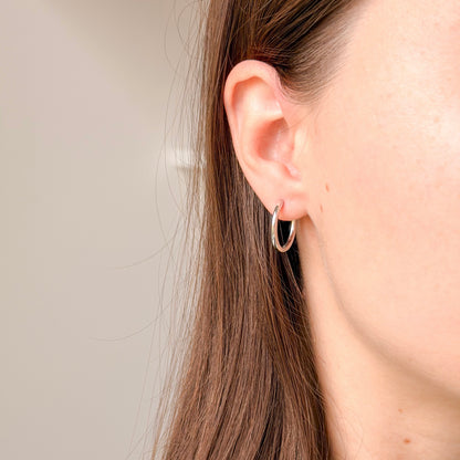 Sterling Silver Rhodium Plated 12 - 20 mm Hoops
