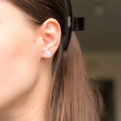 Sterling Silver Rhodium Plated CZ Cluster Square Studs