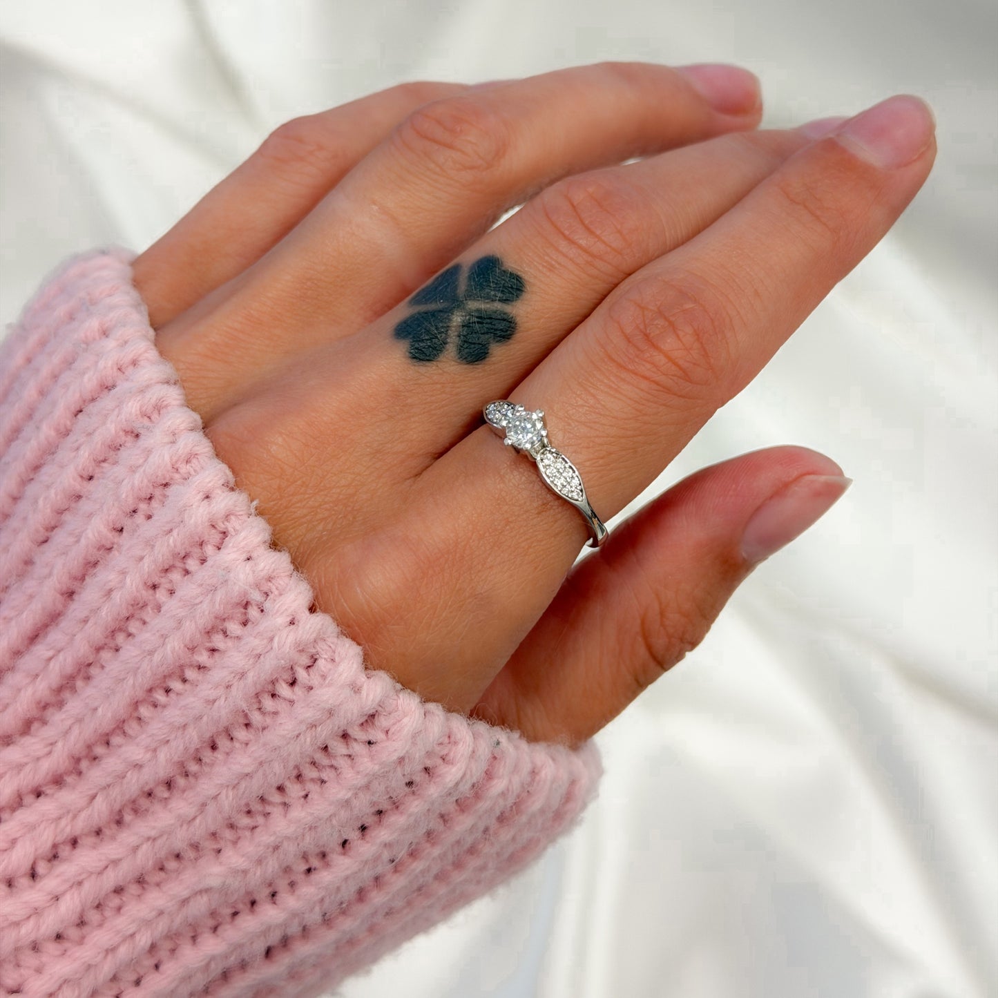 Sterling Silver Rhodium Plated CZ Crystal Ring