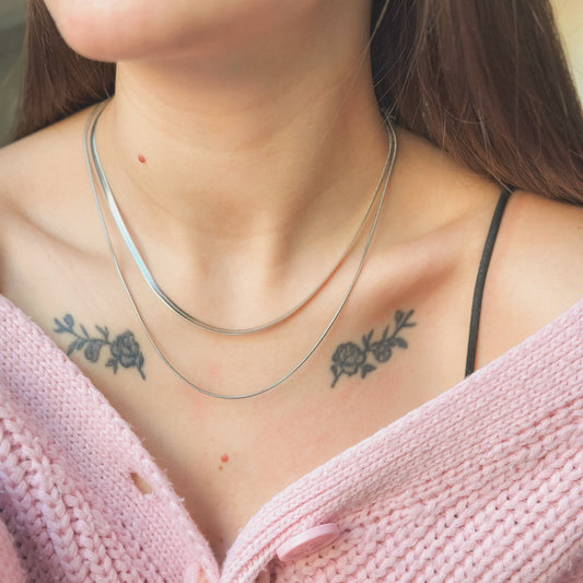 Plieninė dviguba grandinėlė "Flat Chain & Diamond Cut Snake"