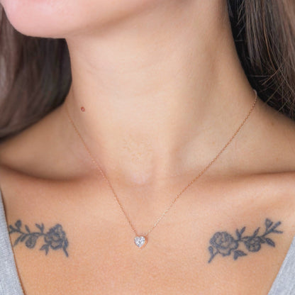 Sterling Silver Rose Gold Plated CZ Heart Necklace